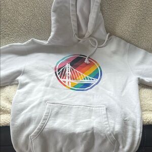 White Hoodie with Rainbow Bridge Design